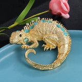 Exquisite Rhinestone Chameleon Brooch Pin - Big Winter Animal Pin