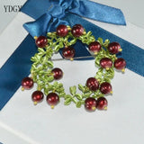 Cranberry Freshwater Pearl Green Stone Brooch