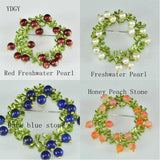 Cranberry Freshwater Pearl Green Stone Brooch