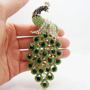 Green Crystal Zircon Peacock Brooch Pin for Women