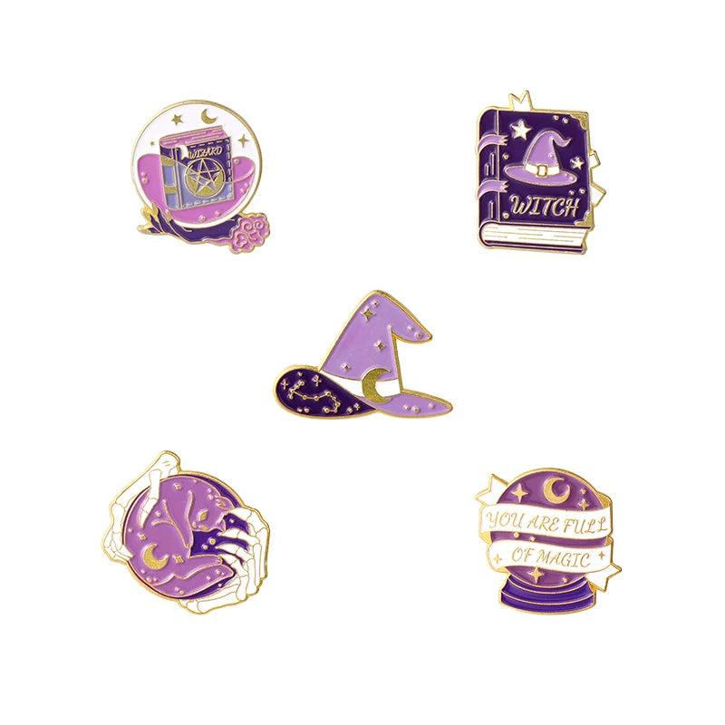Enamel Pin Witch Cats Skull Brooches Punk Badges Gift for Jewelry