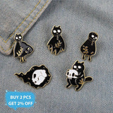 Enamel Pin Witch Cats Skull Brooches Punk Badges Gift for Jewelry