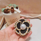 Camellia Brooch Leather Chain Women's Jewelry