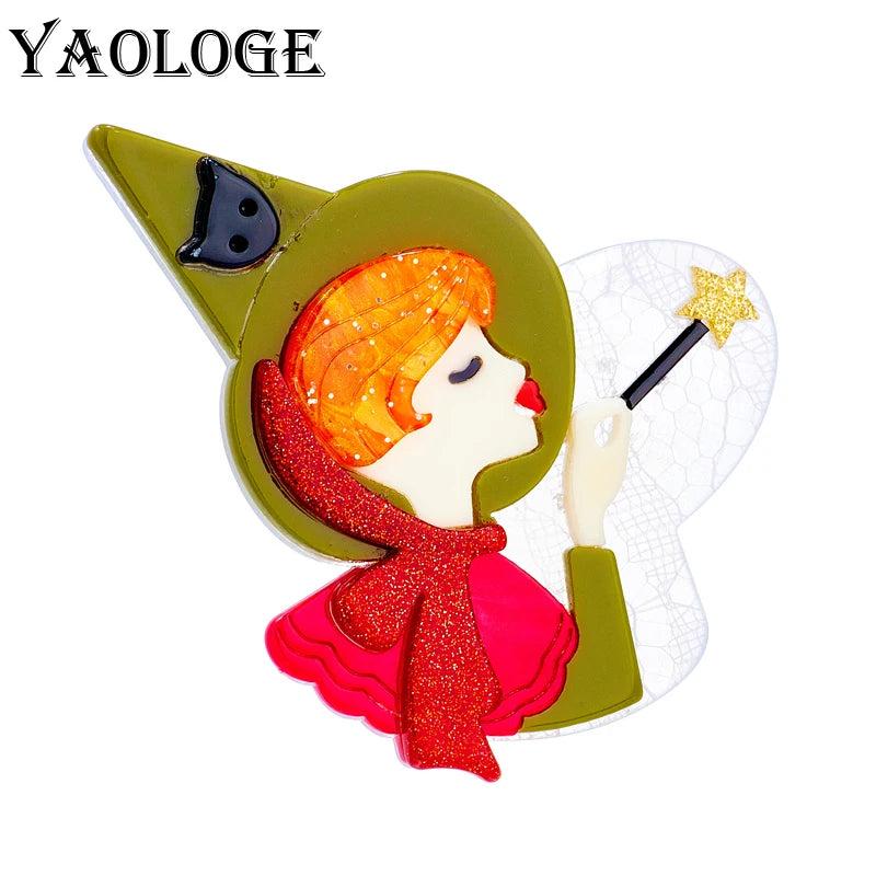 Magic Wand Girl Brooches Pins Acrylic Cartoon Lovely Figure Lapel Badges