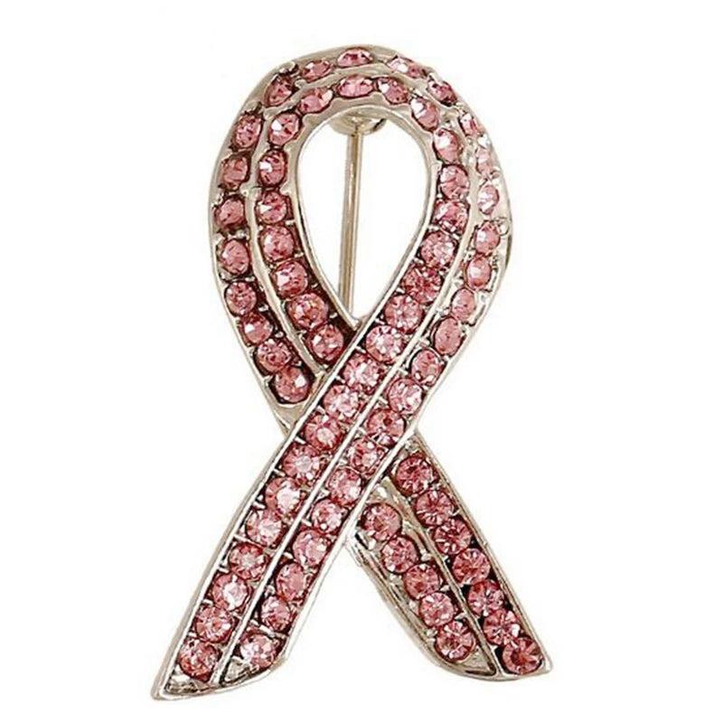 Pink Crystal Bowknot Brooch Breast Cancer Awareness Pin Jewelry