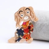 Resin Flower Dog Brooch for Women Girl Animal Pins