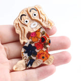 Resin Flower Dog Brooch for Women Girl Animal Pins
