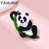 Bamboo Panda Brooch for Women Kids Acrylic Cartoon Animal Pins Badges
