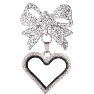 Heart Locket Pendant Brooch Glass Memory Relicario Jewelry