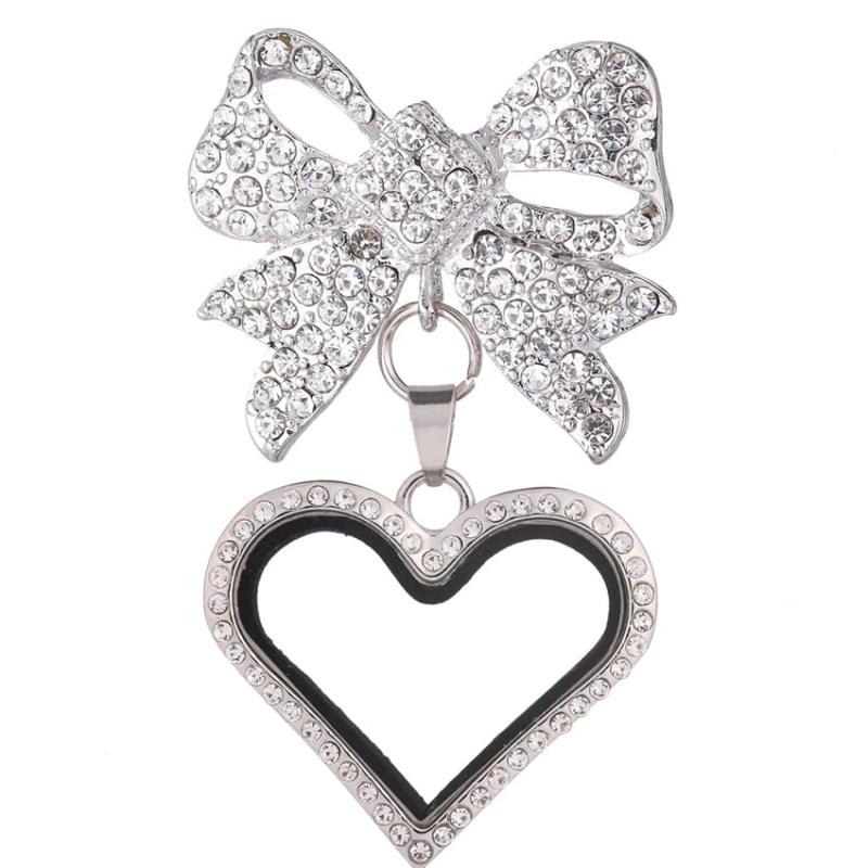 Heart Locket Pendant Brooch Glass Memory Relicario Jewelry