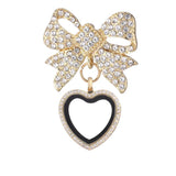 Heart Locket Pendant Brooch Glass Memory Relicario Jewelry