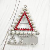Greek Sorority Red Rhinestones Pearl Triangle Chram Brooch Pin
