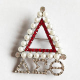 Greek Sorority Red Rhinestones Pearl Triangle Chram Brooch Pin
