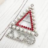 Greek Sorority Red Rhinestones Pearl Triangle Chram Brooch Pin