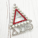 Greek Sorority Red Rhinestones Pearl Triangle Chram Brooch Pin