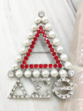 Greek Sorority Red Rhinestones Pearl Triangle Chram Brooch Pin