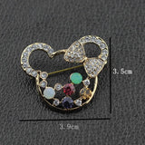 Crystal Hollow Mickey and Minnie Bow Brooch Costume Jewelry