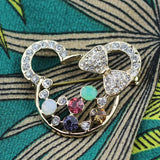 Crystal Hollow Mickey and Minnie Bow Brooch Costume Jewelry