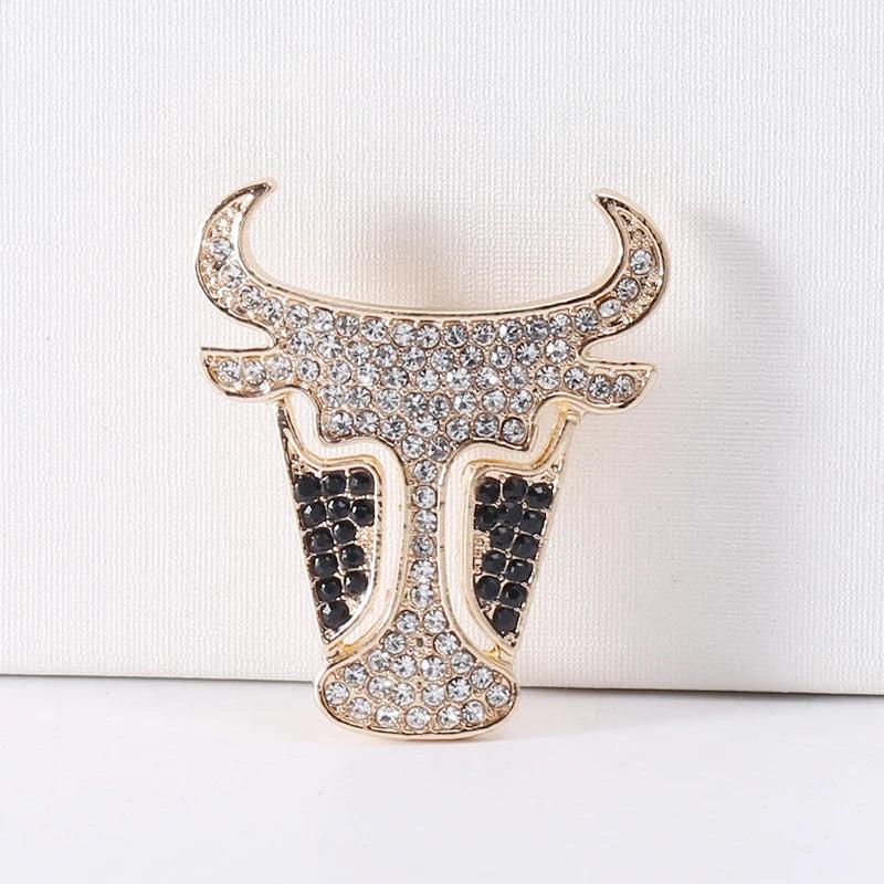 Rhinester Bull Head Brooch Pendant Dual Use Clothing Accessories