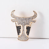 Rhinester Bull Head Brooch Pendant Dual Use Clothing Accessories