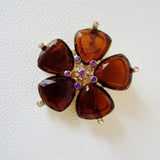 Brown Flowers Petal Brooches Glass Stones Vintage Accessories