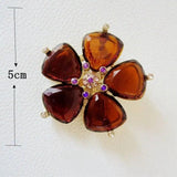Brown Flowers Petal Brooches Glass Stones Vintage Accessories