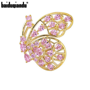 Pink Butterfly Brooch Pins for Women Girls CZ Wedding Bro