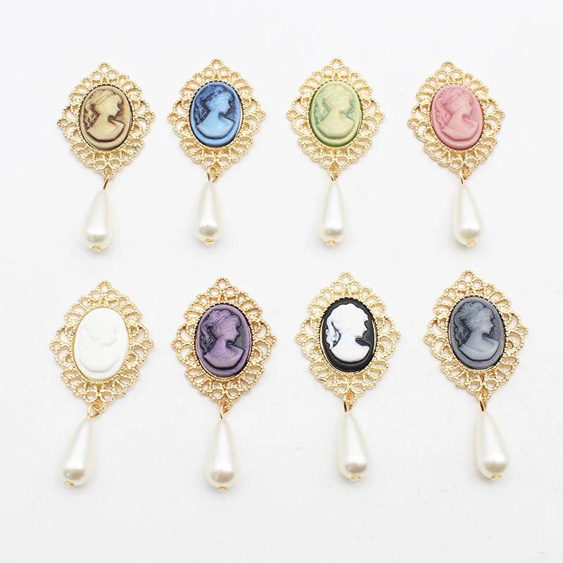 10pcs Alloy Oval Princess Head Pearl Flat Wedding Crafts
