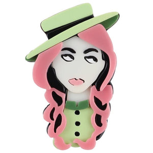 Acrylic Pink Hair Hat Lady Brooches Lapel Pins for Women's Clothing