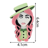 Acrylic Pink Hair Hat Lady Brooches Lapel Pins for Women's Clothing