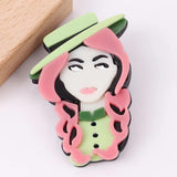 Acrylic Pink Hair Hat Lady Brooches Lapel Pins for Women's Clothing