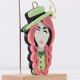 Acrylic Pink Hair Hat Lady Brooches Lapel Pins for Women's Clothing