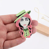 Acrylic Pink Hair Hat Lady Brooches Lapel Pins for Women's Clothing