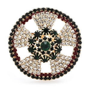 Rhinestone Round Brooches For Women Geometric Flower Party Pins