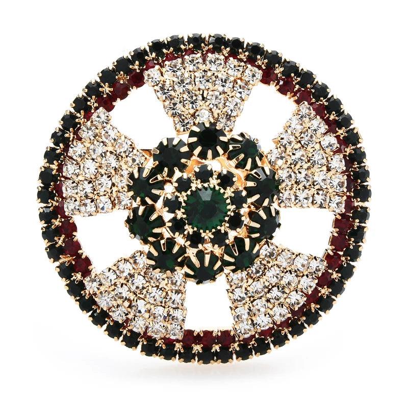 Rhinestone Round Brooches For Women Geometric Flower Party Pins