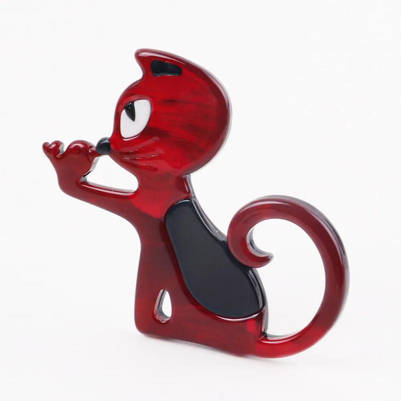Acrylic Red Cat Bird Brooches Metal Pin for Women Kids Cartoon Animal