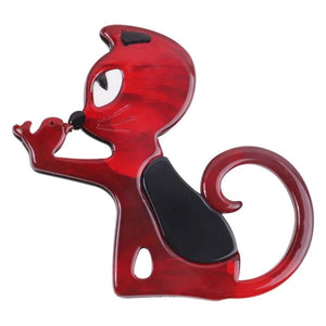 Acrylic Red Cat Bird Brooches Metal Pin for Women Kids Cartoon Animal