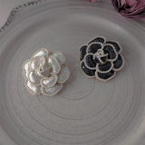 Vintage Rose Enamel Pins Small Pearls Flower Brooch
