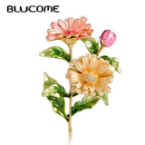 Pink Chrysanthemum Flower Brooches Pins Enamel Corsages Pin