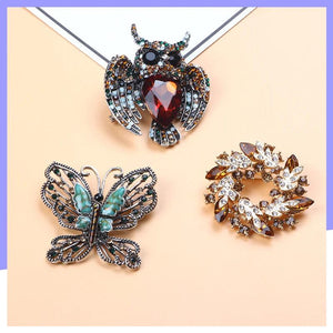 Lg Crystal Water Drop Animal Brooch Vintage Pendant Butterfly Owl Wedding Pin
