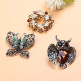 Lg Crystal Water Drop Animal Brooch Vintage Pendant Butterfly Owl Wedding Pin