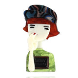 Punk Brown Hair Lady Acrylic Brooch Green Clothes Lapel Pins Badges