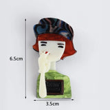 Punk Brown Hair Lady Acrylic Brooch Green Clothes Lapel Pins Badges