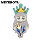 Vintage Greece Myth Character Women Brooch Acrylic Lady Jewelry