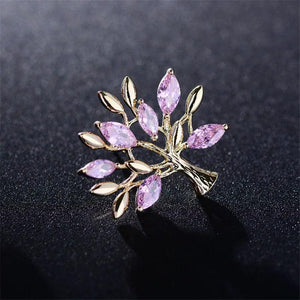 CZ Tree Lapel Pin for Women Summer Ornament Lovely Three CZ Plant Collar Pins