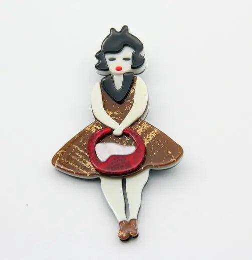 Acrylic Lady with Handbag Brooch - Wedding Bouquets Jewelry
