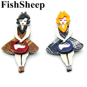 Acrylic Lady with Handbag Brooch - Wedding Bouquets Jewelry