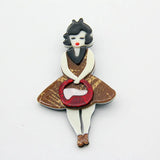 Acrylic Lady with Handbag Brooch - Wedding Bouquets Jewelry
