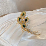 Vintage Green Crystal Calla Lily Flower Brooch for Women