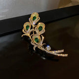 Vintage Green Crystal Calla Lily Flower Brooch for Women